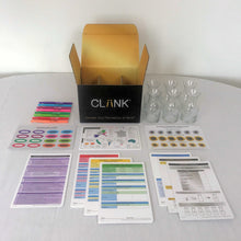 Load image into Gallery viewer, Educational wine tasting party kit including pens, wine charm stickers, carafes, and tasting note cards.